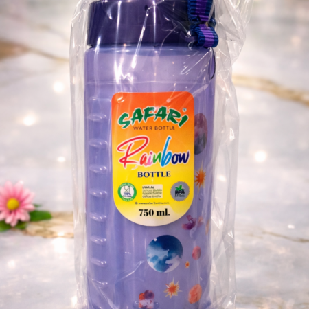 Safari Rainbow Plastic Water Bottle 750ml – Leakproof Portable Bottle with Strap
